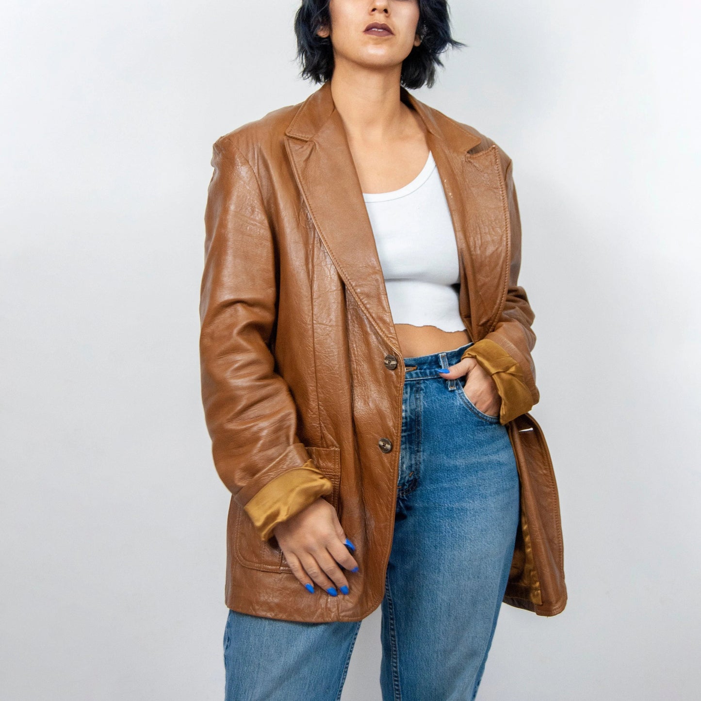 Faux leather blazer